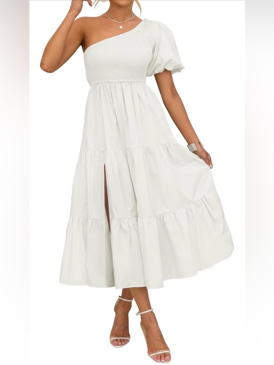 Zesica Dresses & Skirts - NWT-Boho One Shoulder Midi Dresses Smocked Split Ruffle